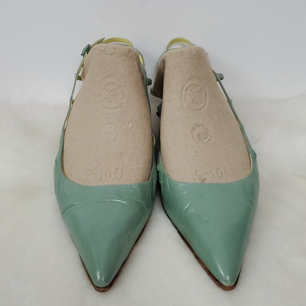 Manolo Blahnik green sling back shoes leather heel size 38 - Picture 13 of 14